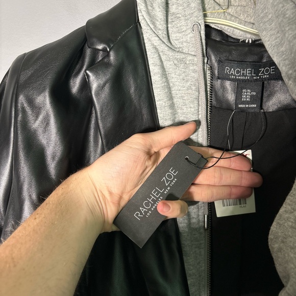 Rachel Zoe Faux Leather Hoodie Blazer Womens Size XL - Picture 4 of 5